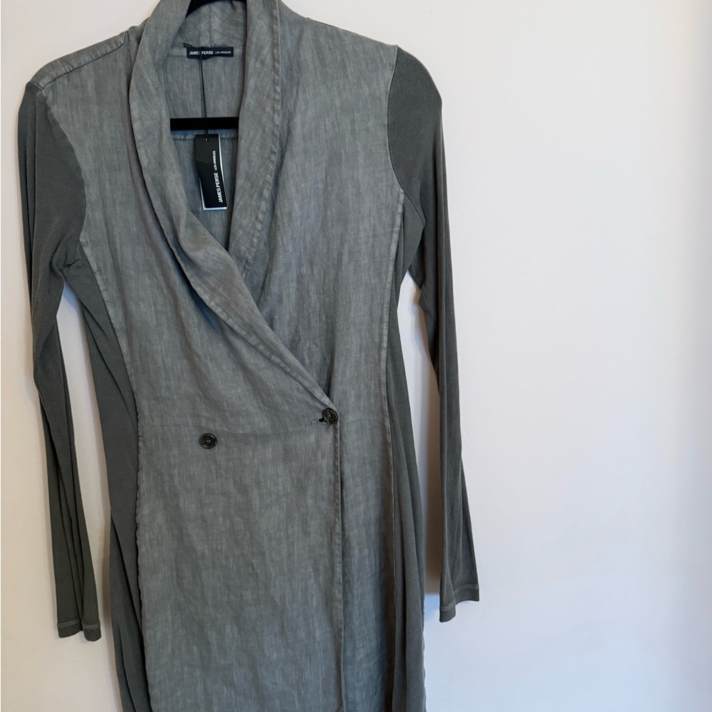 James Perse Light Gray Linen Wrap Dress
